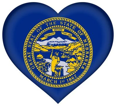 Heart 3D Vector Flag of Nebraska, USA, Isolated on White Background Stock Illustration