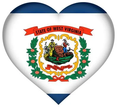 Heart 3D Vector Flag of West Virginia, USA, Isolated on White Background Illustrazione stock