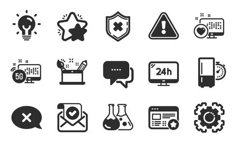 Heart, 5g internet and Creativity concept icons set. Star, Refrigerator timer Stock Illustration
