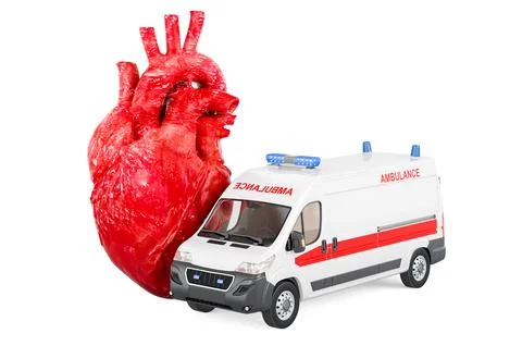 Heart with ambulance van, 3D rendering Stock Illustration