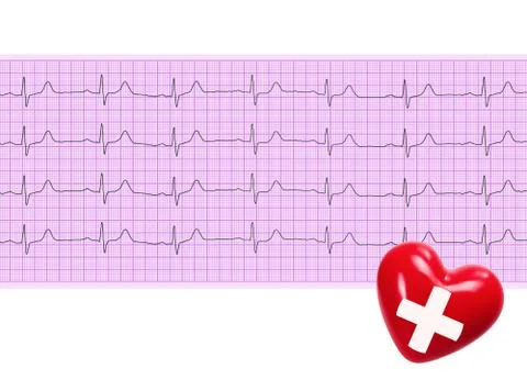 Heart analysis, electrocardiogram graph and red heart (ECG) Stock Photos