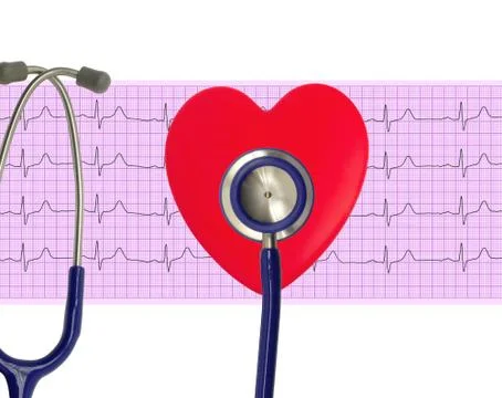 Heart analysis, electrocardiogram graph (ECG), red heart and Stethoscope Foto stock
