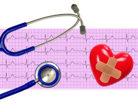 Heart analysis, electrocardiogram graph (ECG), heart and stethoscope Stockfoto's