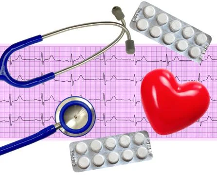 Heart analysis, electrocardiogram graph (ECG), heart and stethoscope Stock Photos
