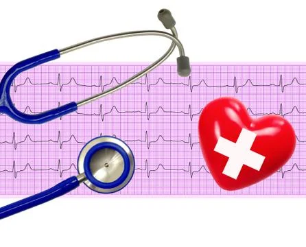 Heart analysis, electrocardiogram graph (ECG), heart and stethoscope Photos