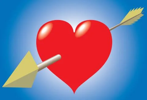 Heart and arrow on a blue background. Stock Illustration