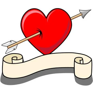 Heart and Arrow with Scroll Stock Illustration