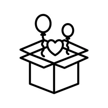 Heart and balloons inside box line style icon vector design Illustrazione stock