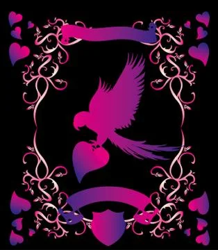 Heart and birds frame vector art 스톡 일러스트
