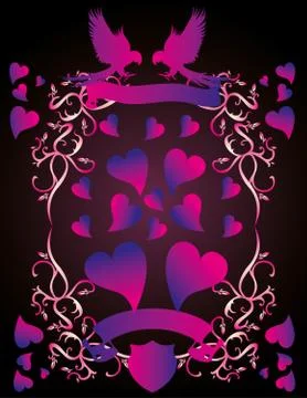 Heart and birds frame vector art Stock Illustration