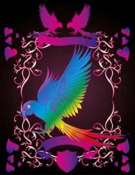 Heart and birds frame vector art 스톡 일러스트