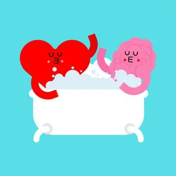 Heart and brain Bathing in bath. Romantic relationship. Love illustration 3 Stock Illustration