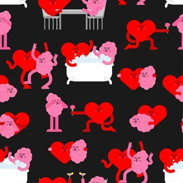 Heart and brain pattern seamless. Loving couple background. Romantic relation Illustrazione stock