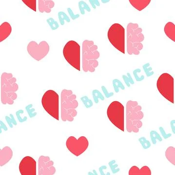 Heart and brain seamless pattern. Balance of mind and feelings concept. Flat Illustrazione stock