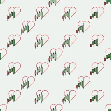 Heart and Candlestick Chart vector Investment Analysis colored seamless patte Illustrazione stock