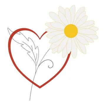 Heart and Chamomile, composition for Valentine's Day. Stock Illustration