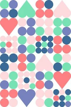 Heart and Circle Pattern Bauhaus Style Stock Illustration