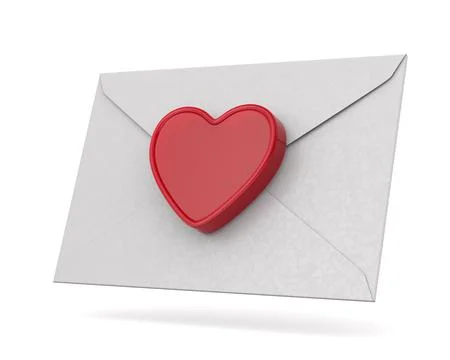Heart and envelope on white background. Isolated 3D illustration Stock Illustration