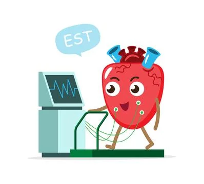 Heart and Exercise Stress Test machine . Cartoon character . Vector . 스톡 일러스트