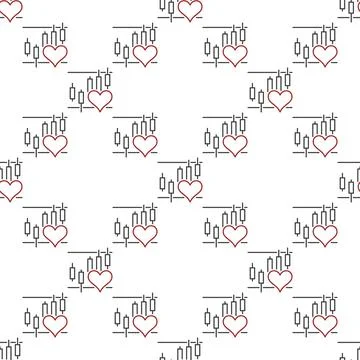 Heart and Financial Chart vector seamless pattern in thin line style Illustrazione stock