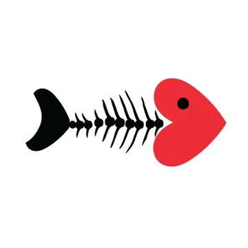 Heart and Fish bone skeleton symbol vector icon logo design. Stock Illustration