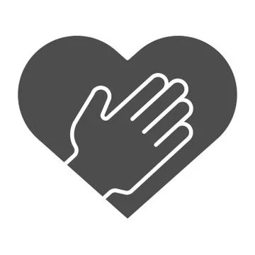 Heart and helping hand solid icon. Human palm inside heart shape symbol, glyph イラスト素材