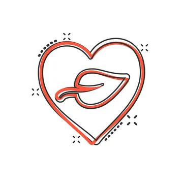Heart and leaf icon in comic style. Vegan friendly cartoon vector illustratio Stock Illustration