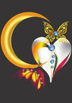 Heart and moon, Stock Illustration