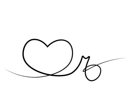Heart and Note in one line in color in black and white Stock Illustration