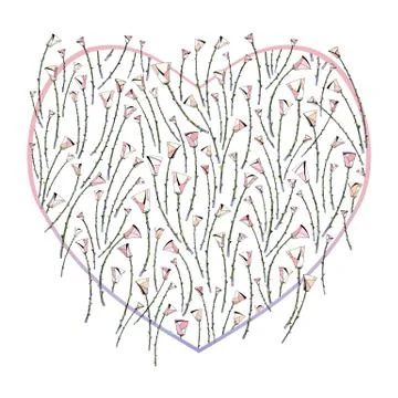 Heart and roses stylized vector background. Abstract flowers hand drawn love Stock Illustration
