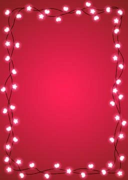Heart and star shape light bulbs frame on pink backround Illustrazione stock