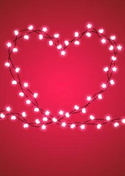 Heart and star shape light bulbs frame on pink backround Stock Illustration