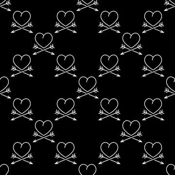 Heart and two arrows vector valentine day seamless pattern in thin line style Illustrazione stock