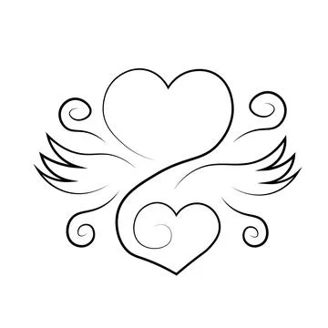 Heart and Wing in one line in black and white Illustrazione stock