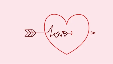 A heart appears on a pink background, an arrow flies and plunges into it and Stock Footage 170018317