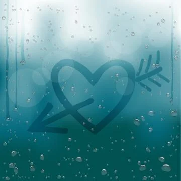 Heart with arrow draw on rainy window Stock Illustration