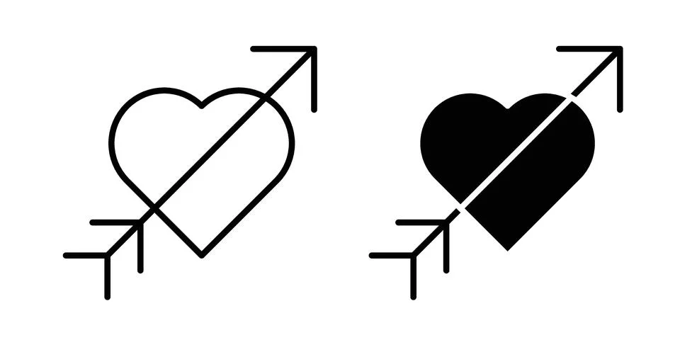 Heart with arrow icon black vector isolated on white Stock Illustration