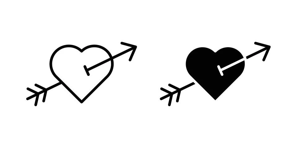 Heart with arrow icon solid, line, and editable vector set. Stock Illustration