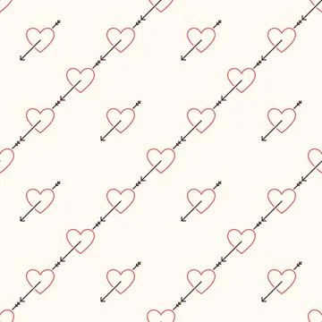 Heart with Arrow inside vector sympathy colored seamless pattern Stock Illustration