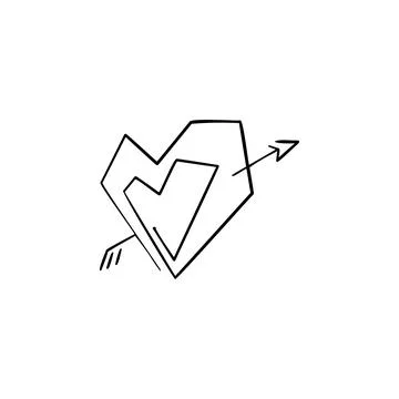 Heart, arrow one line vector illustration art hand draw . Stock Illustration