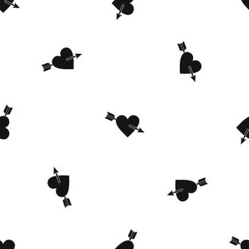 Heart with arrow pattern seamless black Stock Illustration