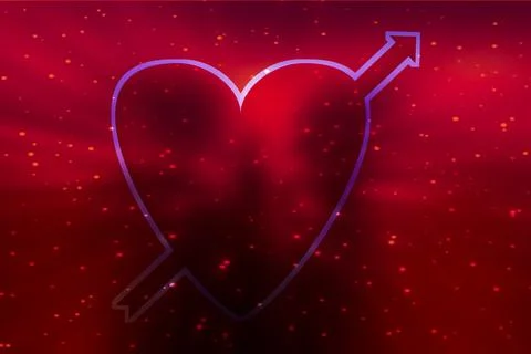 Heart with arrow on red background Illustrazione stock