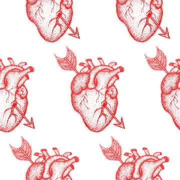 Heart with Arrow Seamless Pattern Stock Illustration