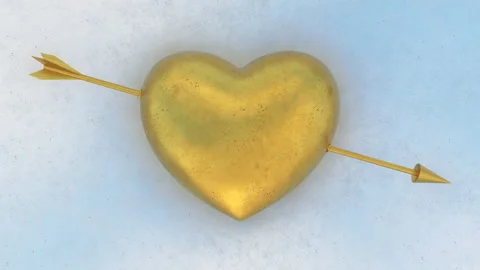 Heart With Arrow Through It Gold Metallic Reflective Ornament Shines Stock Footage 228804750