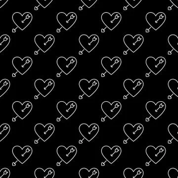 Heart with Arrow vector minimal outline seamless pattern Stock Illustration