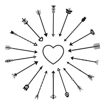 Heart arrows bow vector flat set black line Stock Illustration