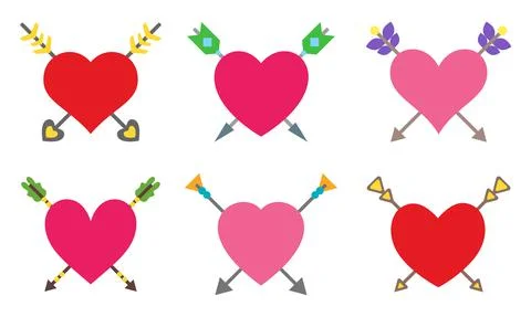 Heart arrows bow vector flat set colorful Stock Illustration