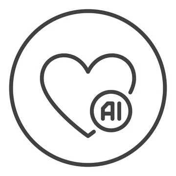 Heart with Artificial Intelligence sign vector AI outline round icon or symbo Illustrazione stock