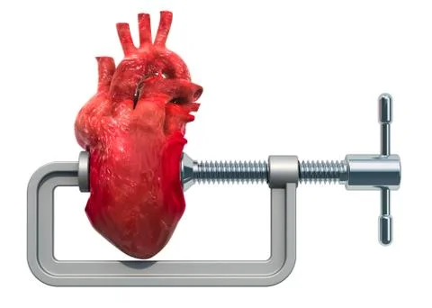 Heart attack, heart disease concept. Vise with human heart. 3D rendering Stock Illustration