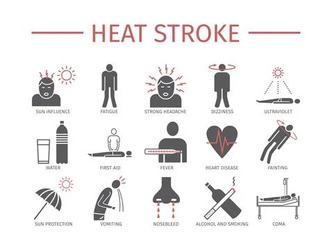Heart Attack. Symptoms, Treatment. Flat icons set. Vector signs for web graphics Stock Illustration